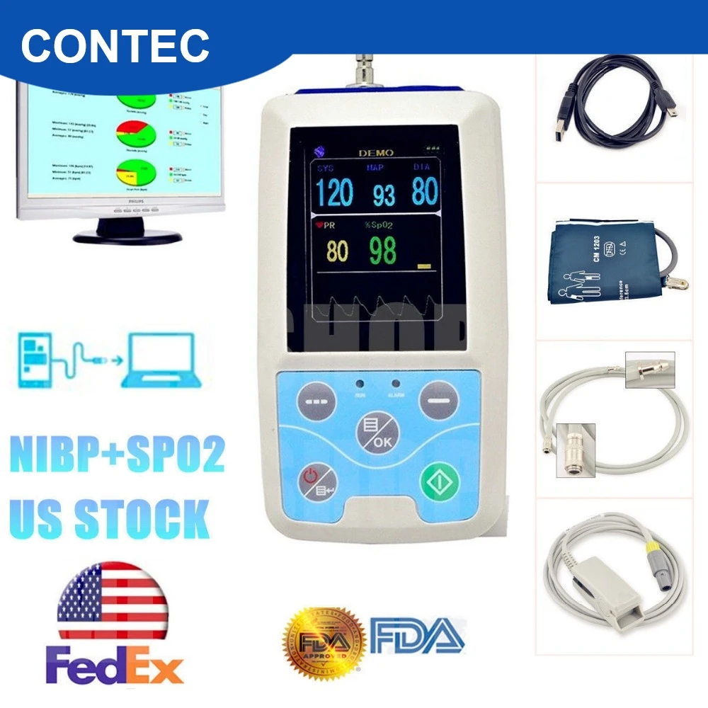 FDA CONTEC PM50 Portable Vital Signs Patient Monitor NIBP/SpO2/Pr,PC Software