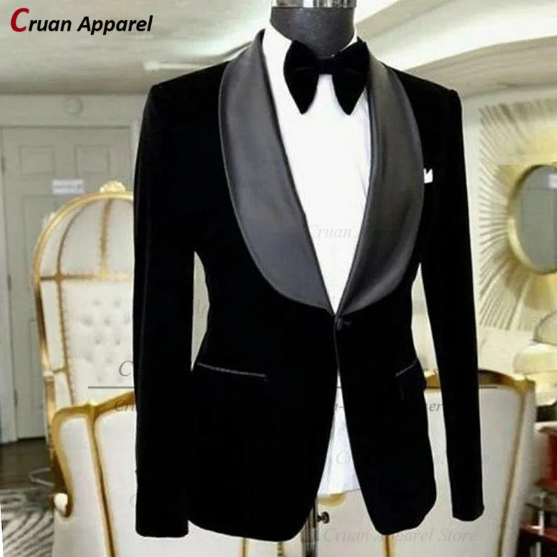 

(One Blazer) Black Velvet Men Blazer Wedding Groom Suit Jacket Tailor-made Classic Slim Fit Male Coat Casual Streetwear Clothes