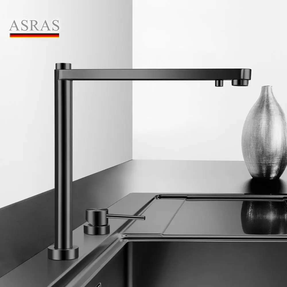 ASRAS Intelligent lifting kitchen faucet black 304 stainless steel purification tap Multifunctional hot and cold washbasin mixer