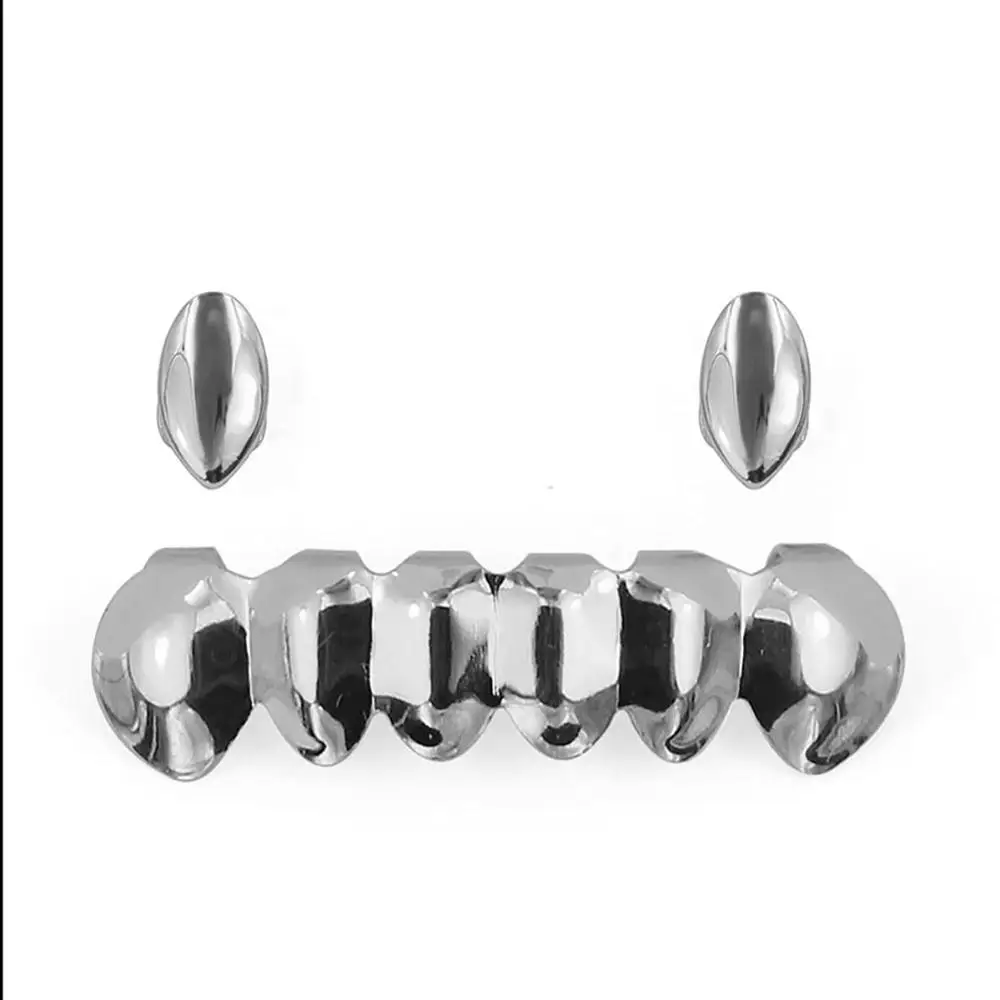 GUCY Plated Hip Hop Teeth Grillz Two Single Vampire Top Tooth Grills & Bottom Set Halloween Christmas Party