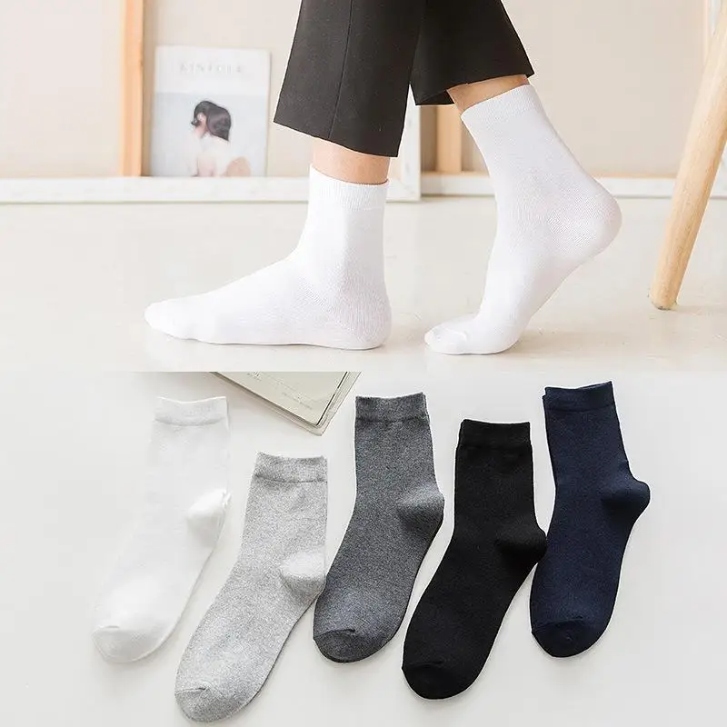 10 Pairs=20 Pcs Solid Colors Crew Socks Male Business Casual Black White Socks Men Spring Autumn Breathable Mens Socks Meias