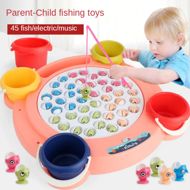 New Children's Electric Music Rotary Fishing Toys Children's Magnetic Fishing  Puzzle Parent Kids Game Toys