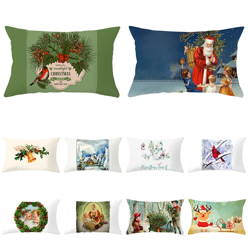 Christmas snow cottage Cushion Cover 30X50 Pillowcase Santa Tree wreath Decorative Pillows Sofa Cushions Home Decor Pillow Cases