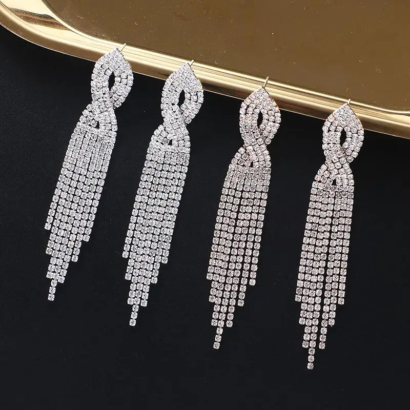 YFJEWE Fashion Jewelry Personality Temperament Crystal cross Tassel Earrings Bridal Earrings For Women Long Earrings gift E694