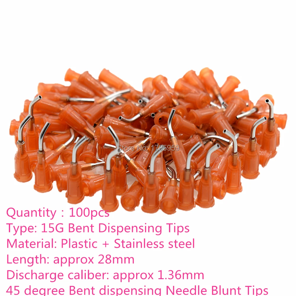 Piegato Erogazione Consigli 14G 15G 16G 18G 20G 22G Conico Blunt Punte Aghi 45 gradi Bent Adesivo Erogazione Ago Ago 100pcs Set