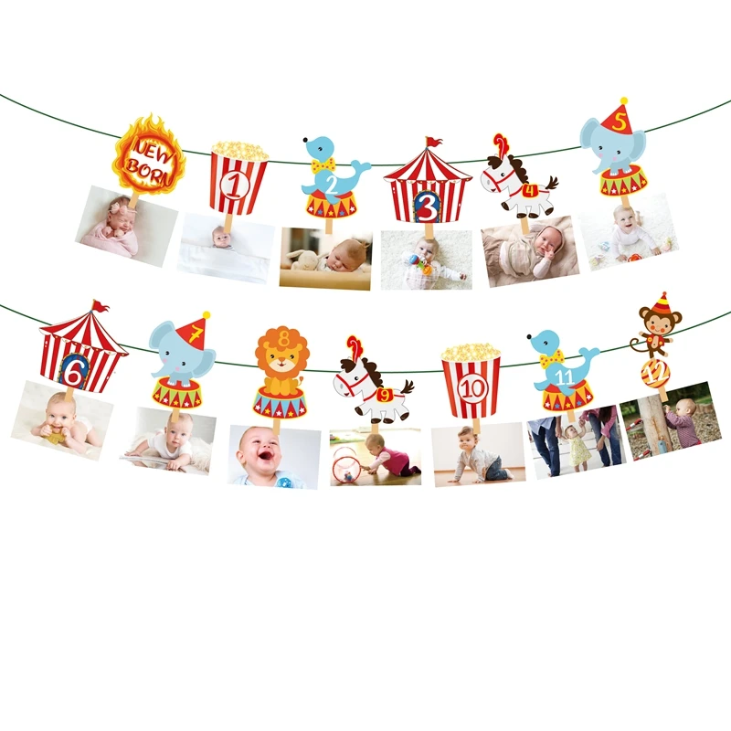 Baby Shower Party Dekorationen Karneval Cartoon Circus Tier Foto Display Hängen Banner Kind Glücklich Geburtstag Partei Liefert – Detail 1