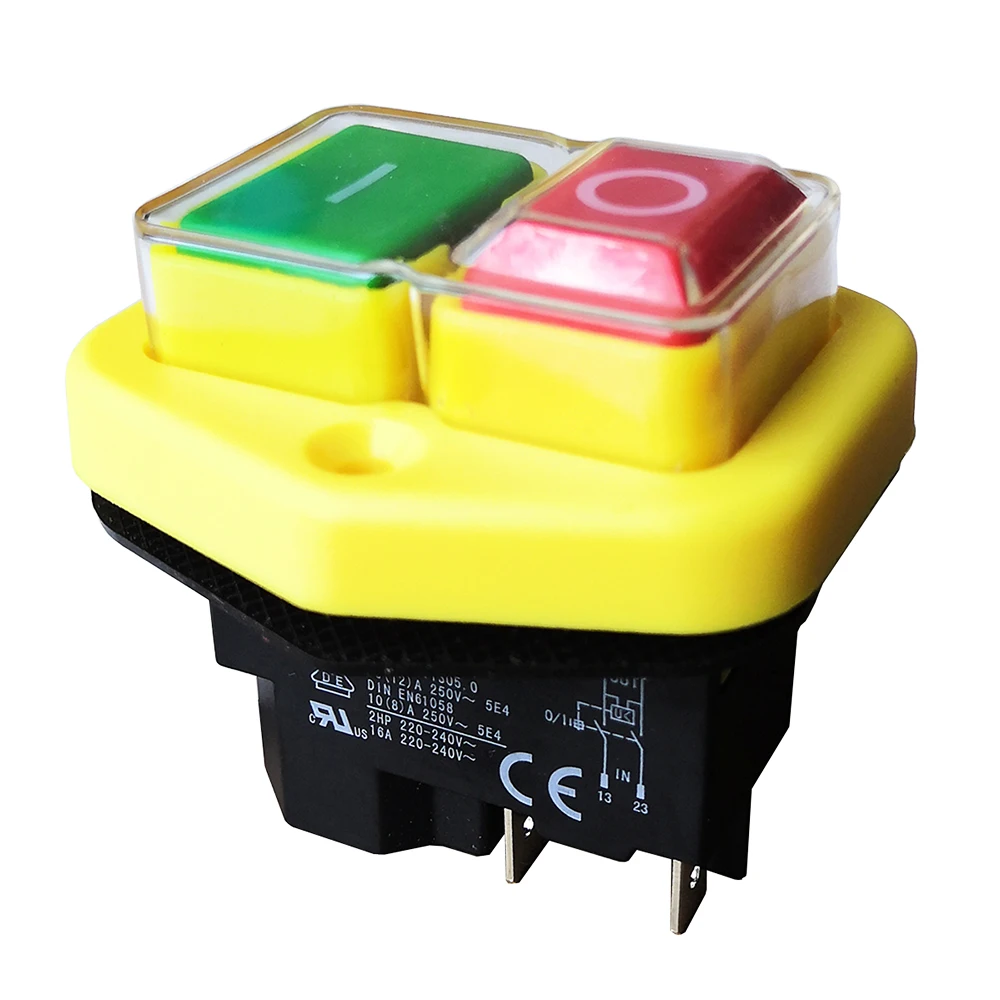 KEDU KJD17B Waterproof Electromagnetic Pushbutton Switches for Electric Power Tools 4Pins 220V, Yellow
