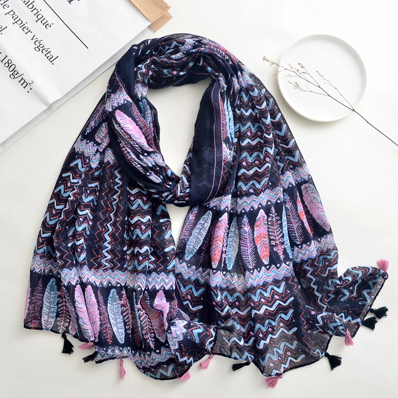 2021 New Fashion Geometry Print Tassel Scarf Shawls Long Soft Scarves Hijab Wrap