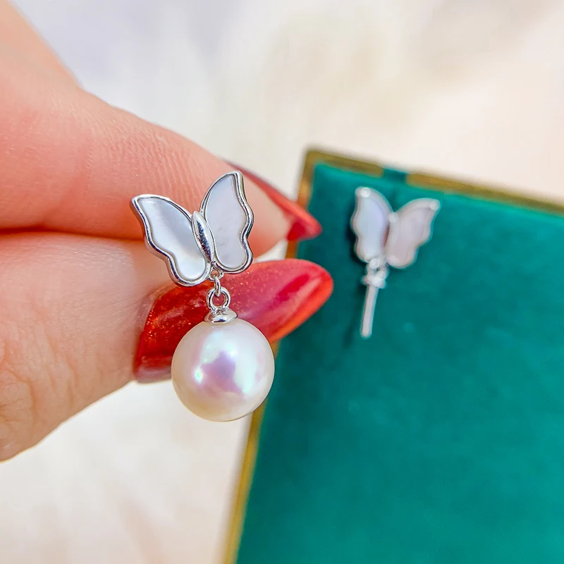 2021 New Fashion Shell Butterfly Dangle Earrings For Pearl Jewelry Making Women DIY Components