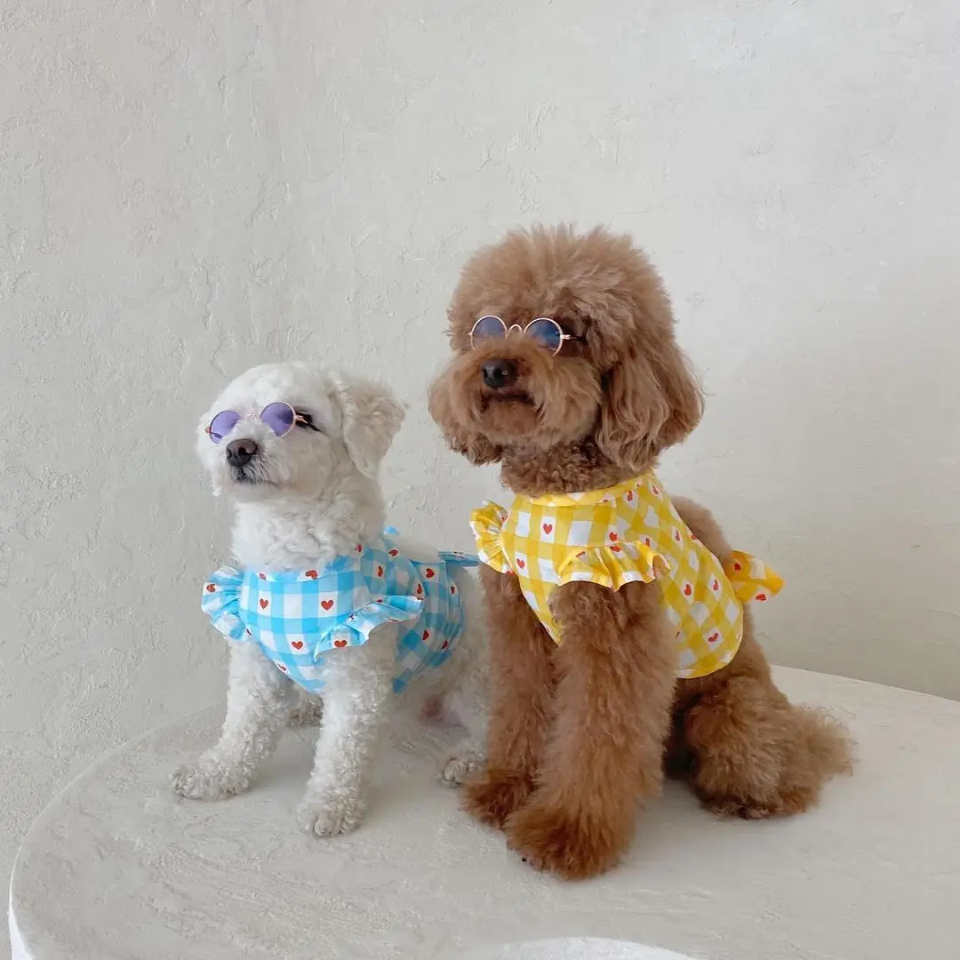 Summer Dog Clothes Love-hollowed-out Dresses Teddy Dog Dresses Heart-patterned Dog Pet Clothes Small Dogs Skirt Puppy Coat