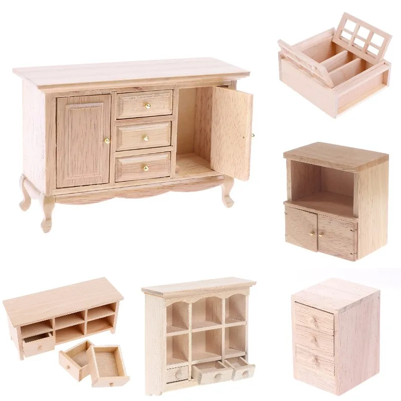 Wood Color 1/12 Dollhouse Miniature Mini Simulated Wooden Cabinet Lockers TV Cabinet With Drawer Furniture Model Toy Accessories