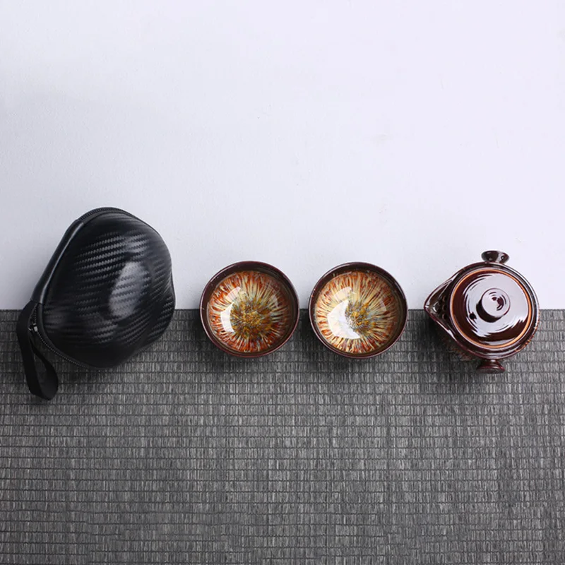 Portable ceramic teapot gaiwan with 2 cups a tea sets,Chinese portable travel tea set drinkware,Beautiful and easy teapot kettle