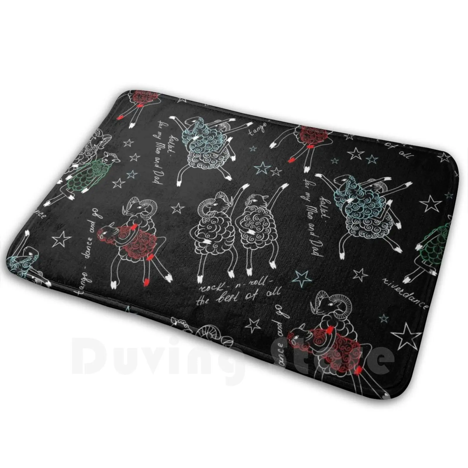 Dancing Sheep Carpet Mat Rug Cushion Soft Sheep Lambs Dance Dancers On A Black Background Thin Drawing Dance Teacher