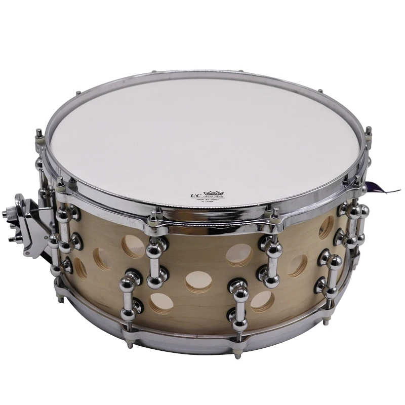 body hole birch wood snare drum 14inch x 6.5inch deep with free 1 pair 5A maple drum stick and 1 piece drum screw spanner