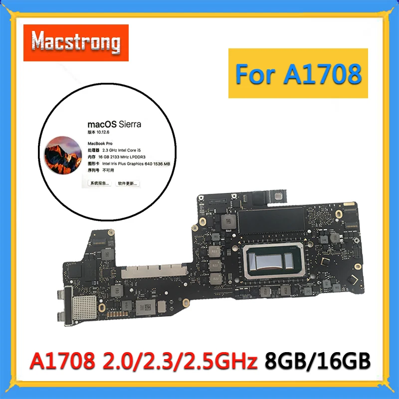 

Original A1708 Motherboard 2017 820-00840-A for MacBook Pro A1708 Logic Board 2.0GHz 2.3GHz 8GB/16GB 2.5GHz 2016 820-00875-A