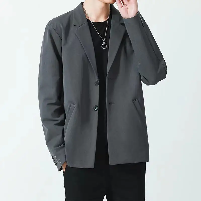 Men Japanese Loose Suit Jacket Casual Solid Thin Long Sleeve Single-breasted Coat Tops For Male Smart Business All-match Blazers