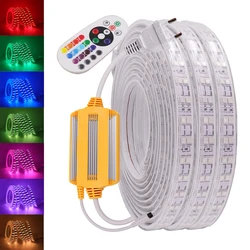 220V RGB LED Strip Light Waterproof SMD5050 IP65 Outdoor Ribbon 60/120Leds/m Flexible LED Tape Home Decor With Remote Control