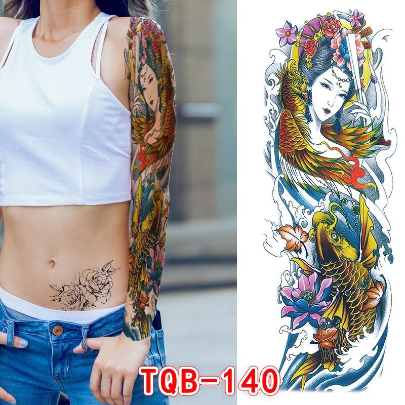 Waterproof Temporary Fake Tattoo Sticker Satan Totem Mechanical Full Arm Large Size Japanese Geisha Sleeve Tatoo For Men Women