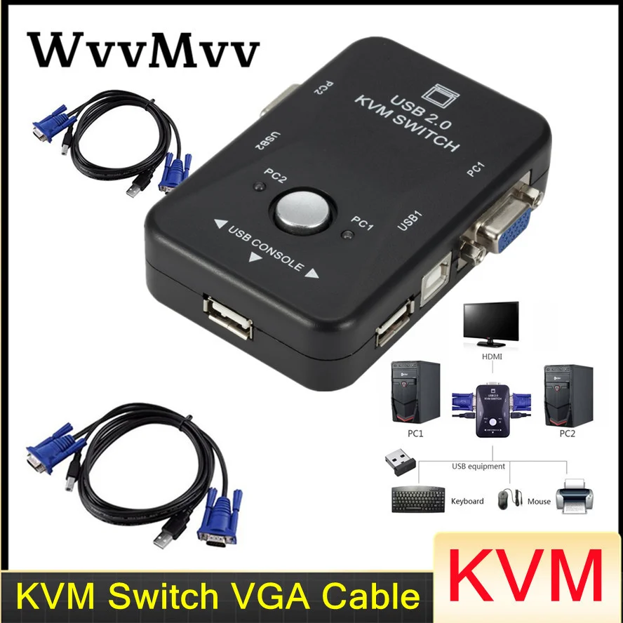 KVM التبديل كابل vga عالية الجودة USB 2.0 vga الفاصل صندوق ل USB مفتاح لوحة المفاتيح ماوس مراقبة محول usb التبديل الطابعة