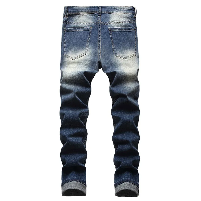 2022 Mens Casual Biker Jeans Wrinkle Slim Stretch Men Autumn Winter Jeans Denim Pants Pantalon Hombre Male Denim Trousers