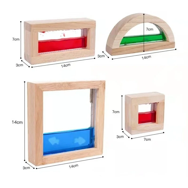 대형 어린이 몬테소리 나무 장난감 감각 블록, 액체 구슬 모래 고무 나무 쌓기 아크릴 빌딩 놀이
