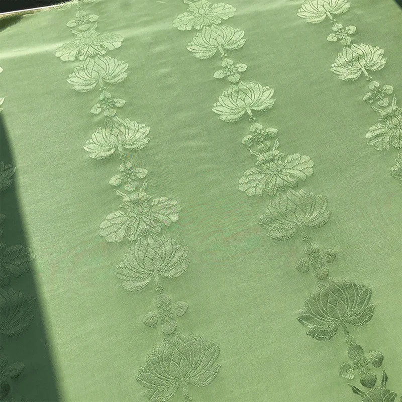 Green Retro Chinese Style Rayon Lotus Jacquard Fabric For Clothing Handmade DIY Material Designer Fabric Decoration image 2