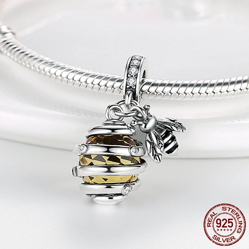 Bienen-Anhänger aus 925 Silber, Waben-Bienen-Charm-Anhänger, Passend für Original-Marken-Perlenarmbänder, DIY Silberschmuck-Herstellung – Detail 4