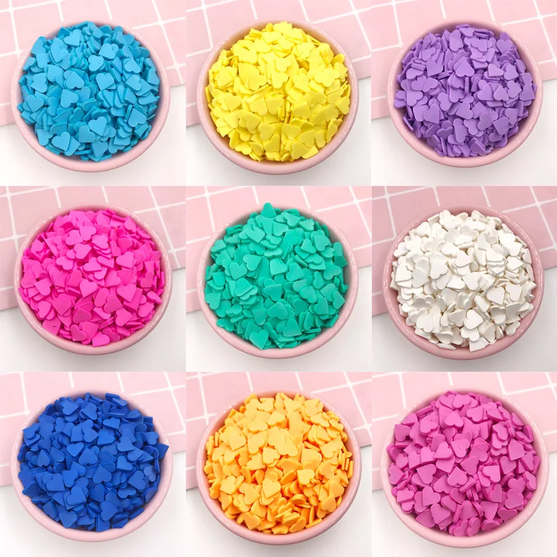 100g/lot 8mm Heart Shape Slice Polymer Clay Sprinkles for Crafts Making DIY Slime Filling Material Nail Art Decoration