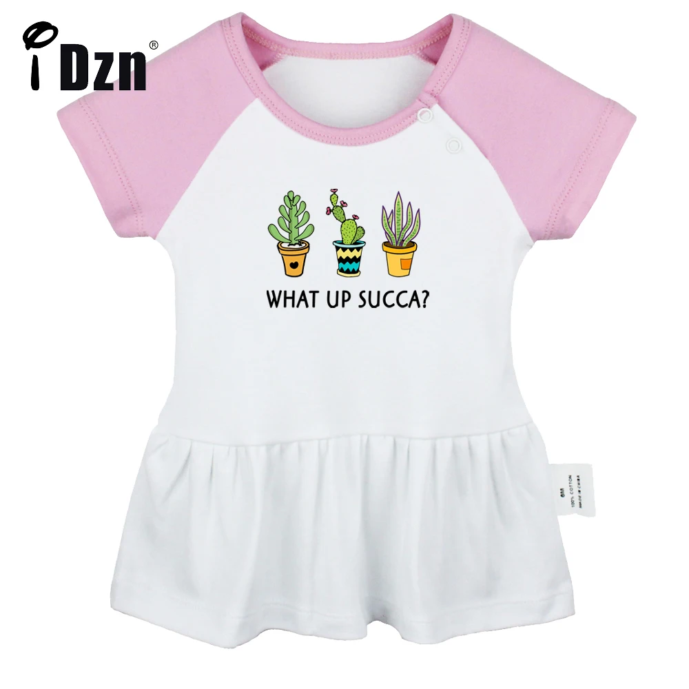 

iDzn Summer NEW What Up Succa Cactus Baby Girls Cute Short Sleeve Dress Infant Funny Pleated Dress Soft Cotton Dresses Clothes