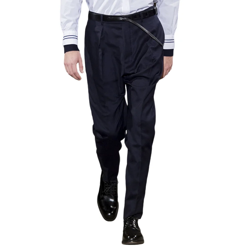 

Мужские повседневные брюки, весна-лето 2021, новые темно-синие популярные свободные брюки с маленькими штанинами