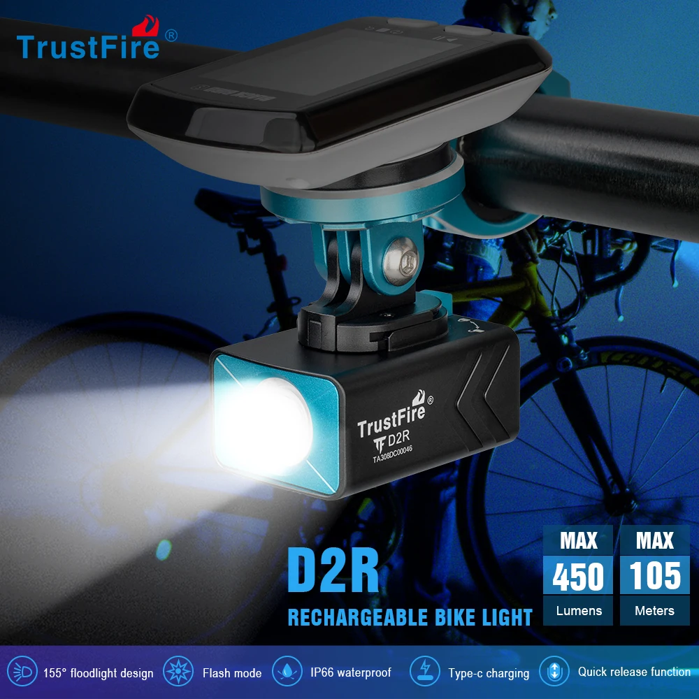 TrustFire-Rechargeable Bicycle Front Flashlight D2R Bike Light Compact Bike Lamp 1600mAh Battery 450LM