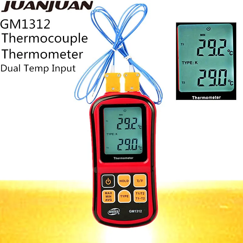 GM1312 Thermocouple Thermometer Temperature Meter Temp Tester TEMP Measure Tool -50~300℃ Temperature Meters With Backlight