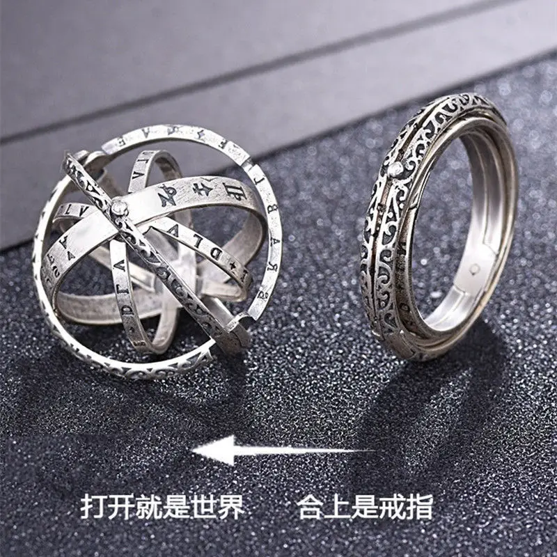 Astronomical Ball Model Rings Universe Sphere Cosmic Planet Punk Youth Flip Rotating Ring lover Jewelry gift for Men Women