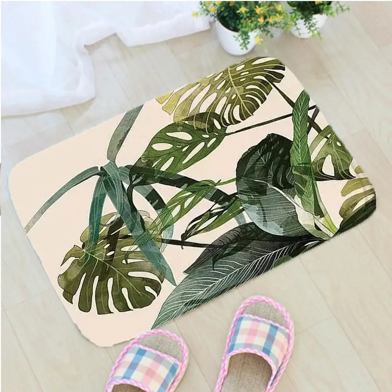 Creative Green Leaves Door Mat Leaves Printed Flannel Fabric Floor Mat Home Decoration Non-slip Doormat vloermat tapis de porte