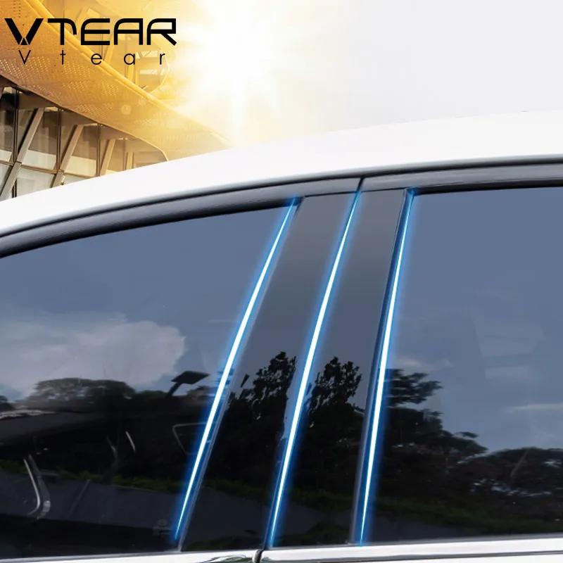 Vtear For Kia Rio 3 Rio 4 Sticker Window B C Pillar Cover Glossy Black Trim Anti Scratch Exterior Car-Styling Accessories Parts