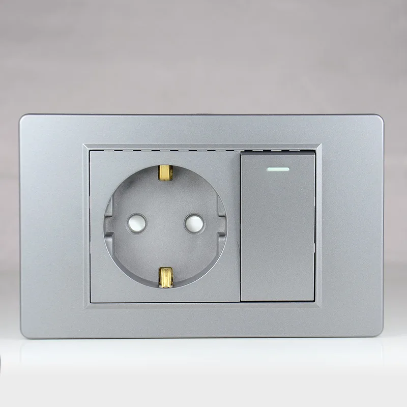 Dunkelgraue EU Deutsche Norm 16A 2-Loch-Steckdose mit 15A 1-fach 1-Wege-Schalter 118 *74mm PC Flammhemmendes Panel 16A – Detail 1