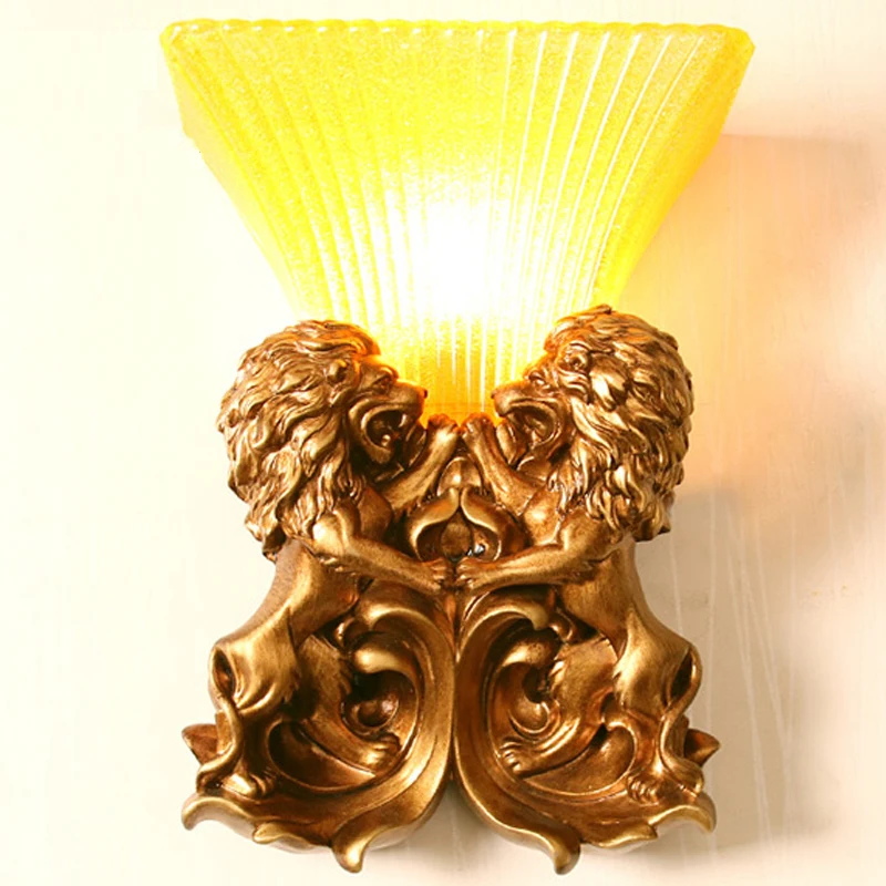 

Two Gold Lion Wall Lamp Nordic Sconce Lighting Fixture for Living Room Decoration Bedroom Stairway Light Wall Mirror Animal Lamp