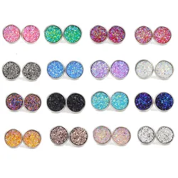 12 Pair Lot Wholesale Lots of Kinds Mini Iridescent Druzy Stone Resin Stud Earrings Geometric Round Disk Deco Jewelry