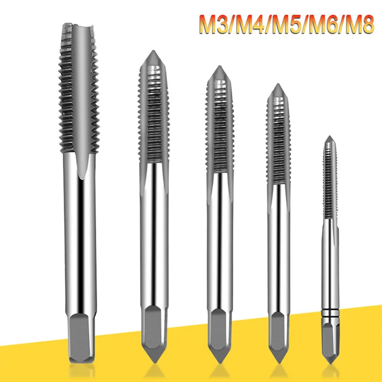 Neue 5 Teile/satz HSS M3 M4 M5 M6 M8 Maschine Spirale Punkt Gerade Geriffelte Schraube Gewinde Metric Stecker Hand Gewindebohrer – Detail 1