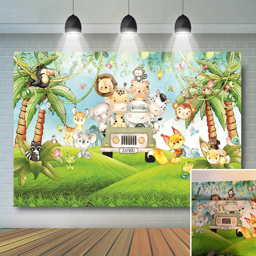 

Safari Backdrop Safari Wild One Baby Shower Birthday Decoration Jungle Woodland Animal Background