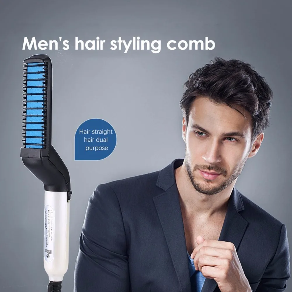 Alisador de barba multifuncional para hombre, cepillo eléctrico de pelo caliente, de calentamiento rápido, peine de estilo antiquemaduras