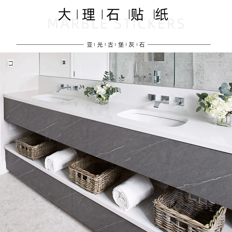 Matte Thickened Gray Marble Pattern Waterproof Self-adhesive Wallpaper Kitchen Countertop Oil-proof Rock Board Wall Sticker 5M