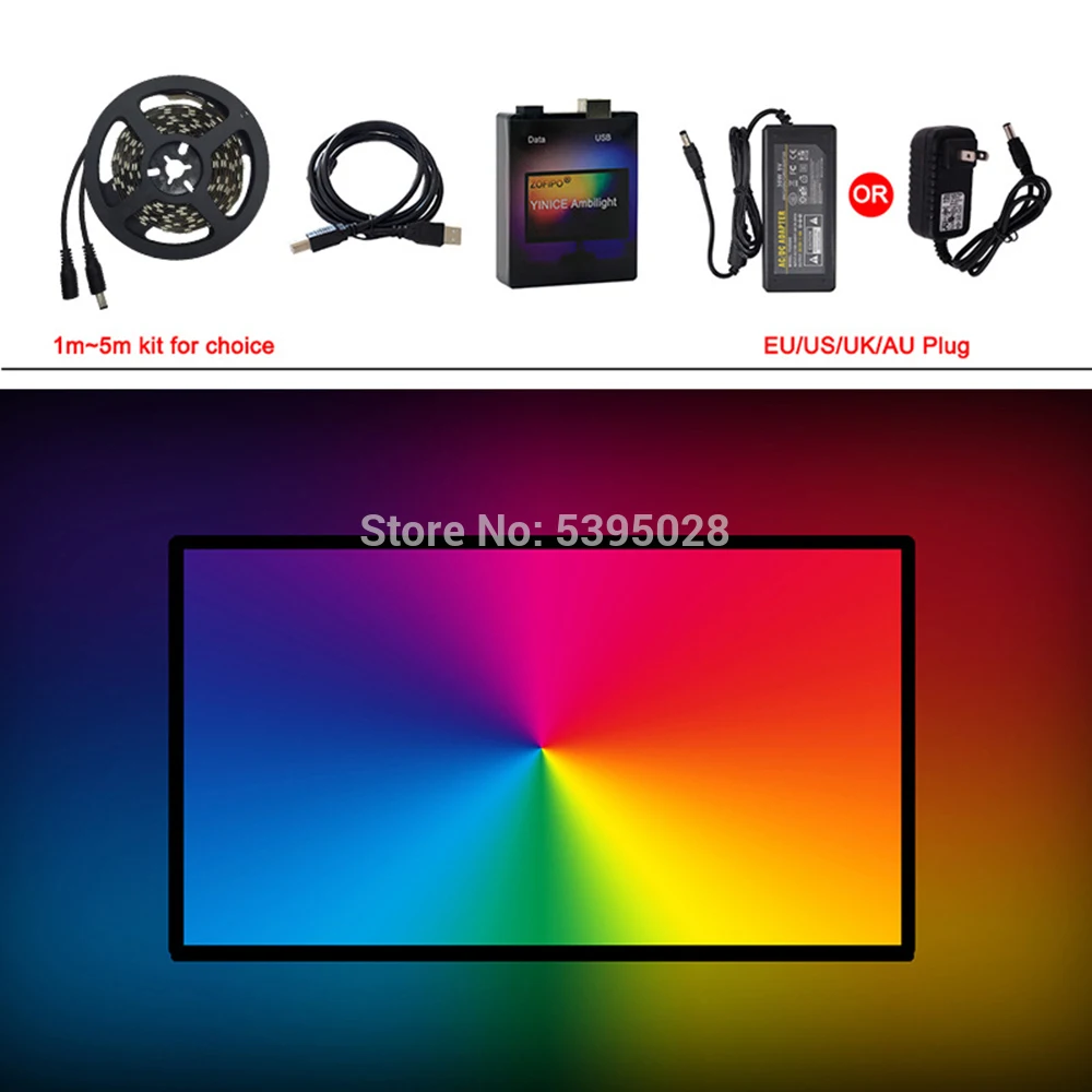 Computer Desktop PC Screen Background Lighting  With WS2812B  LED Strip 5050 RGB Dream Color LightBox Kit  1M 2M 3M 4M 5M DC5V