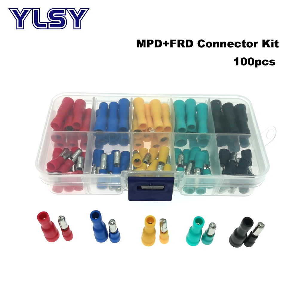 

100pcs Male Female Bullet Insulated Connector Crimp Terminal Electrical Wire Cable Plug MPD/FRD1.25-156 2-156 ferrules 22-14AWG