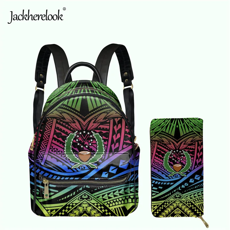 

Jackherelook Women Backpack Set Colorful Pohnpei Polynesian Pattern Mini Schoolbag for Girls Female Card Holders Clutch Wallet