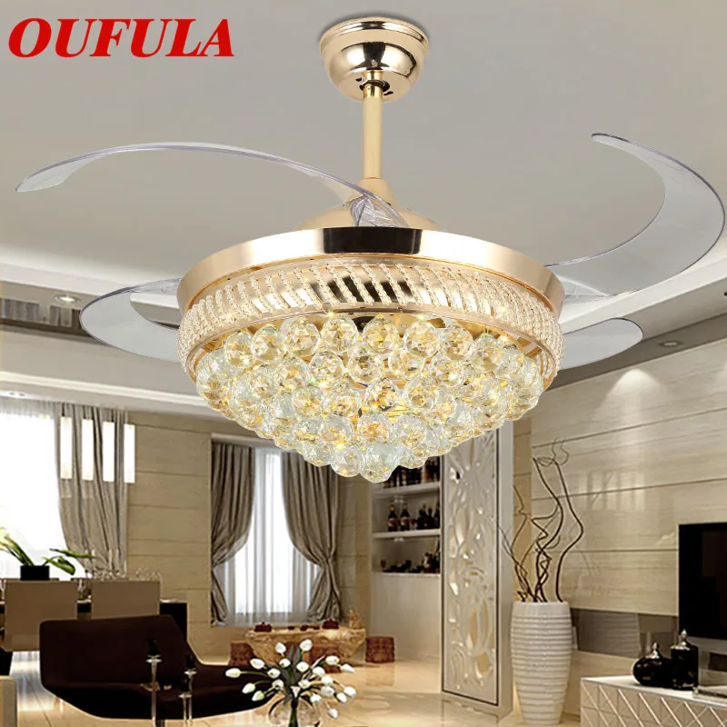 

OULALA Ceiling Fan Lights Modern Crystal With Remote Control Invisible Fan Blade For Home Dinning Room Living Room