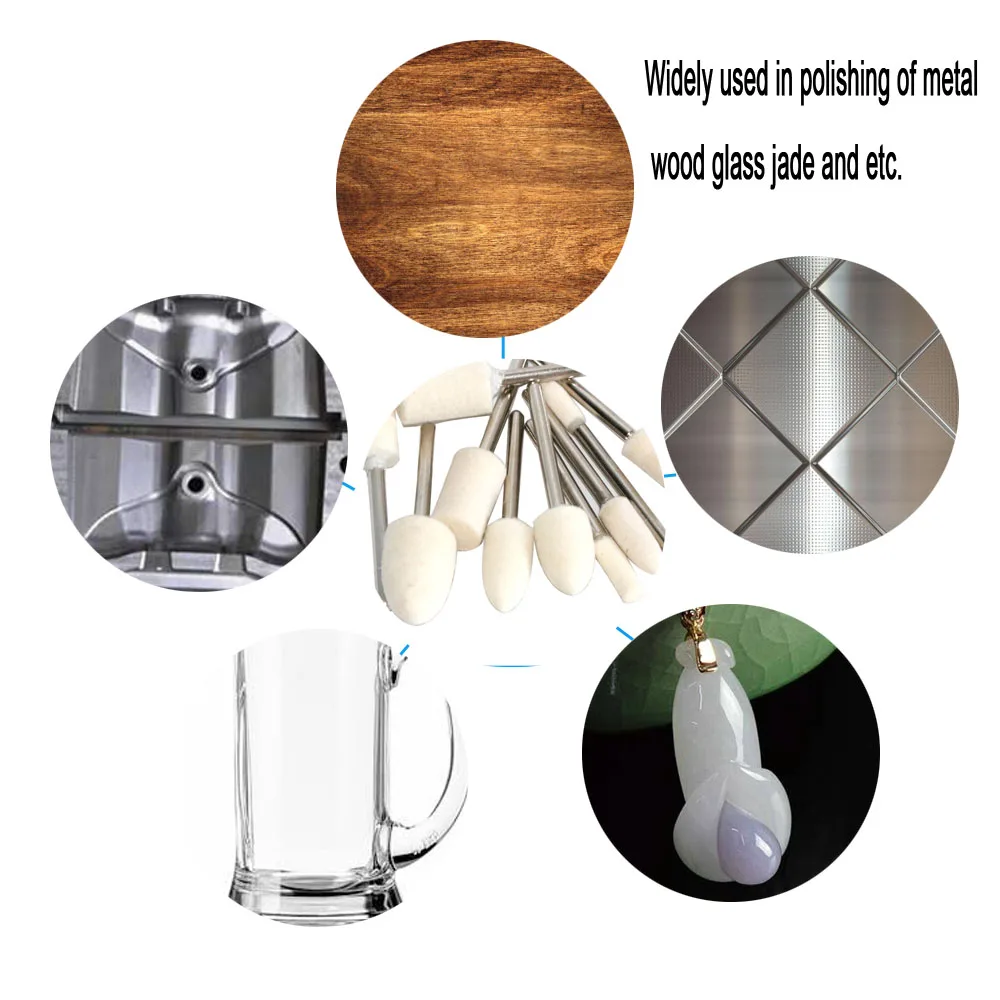 20 peças de lã feltro montado polimento roda od 4-12mm cabeça de moagem para dremel broca ferramenta giratória 2.35mm haste