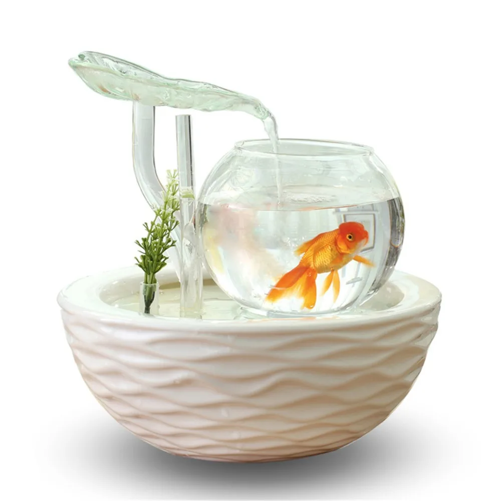 

Creativity Table Top Water Fountain Small Glass Aquarium Fish Tank Indoor Office Desktop Decoration Waterfall Kit