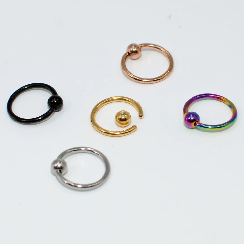 10PCS/Lot Stainless Steel Nose Septum Ring Ear Tragus BCR CBR Captive Bead Ring Jewelry Lip Hoop Piercing