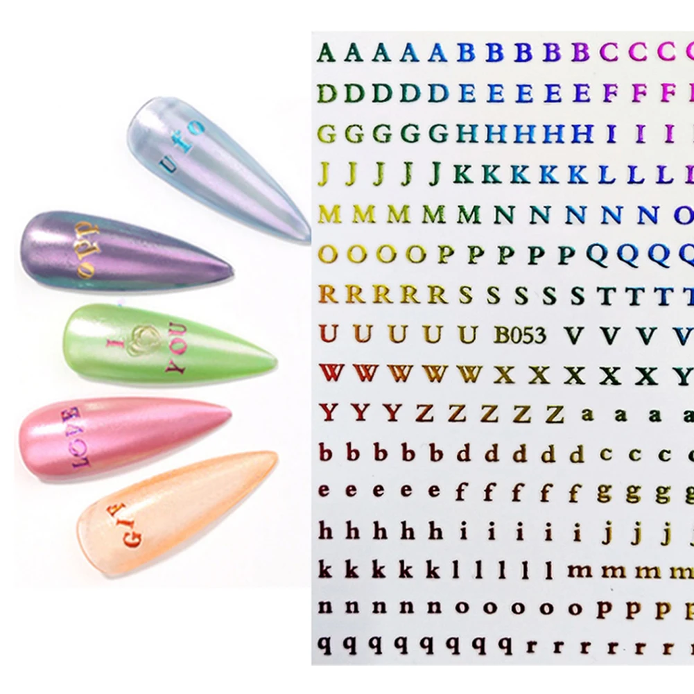 

1Sheet Laser Alphabet Letter 3D Nail Stickers Decal Colorful Arabic Numerals Transfer DIY Nail Art Decoration Manicures for Girl